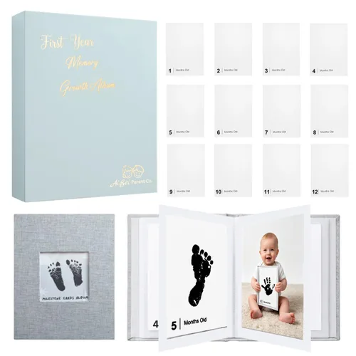 Vista 16 de Little Lullaby - Tarjetas de hitos sin tinta para manos y huellas, kit de almohadilla de tinta para recuerdos para bebé recién nacido (paquete de 6)
