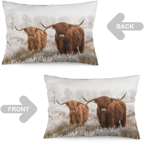 Vista 5 de Funda de Almohada Highland Cow Tamaño Queen Juego de 2 Vaca Occidental Animal Vida Silvestre Casa de Granja Pastizales Funda de Almohada Lumbar