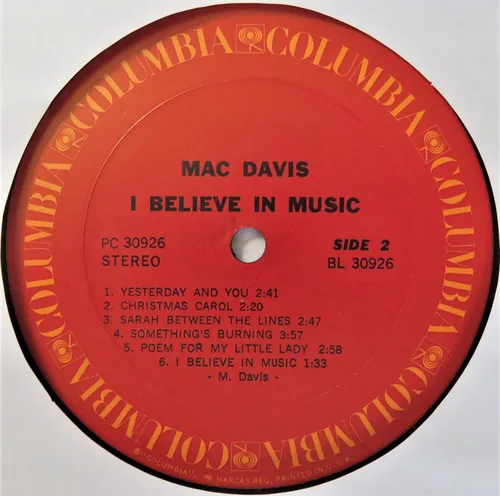 Vista 7 de Mac Davis I Believe In Music (Includes Lyrics Sheet) VINYL LP STEREO