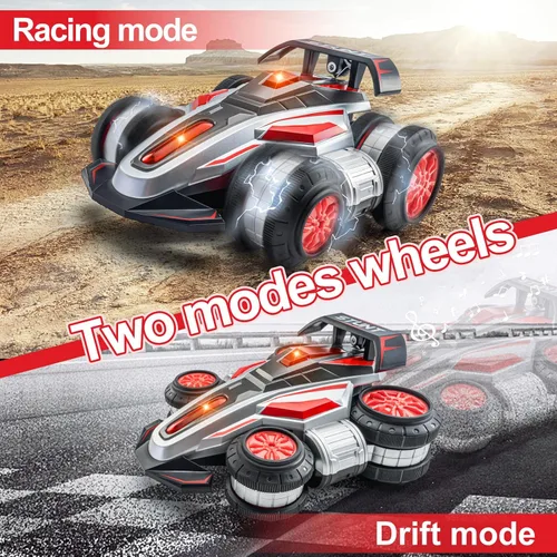 Vista 3 de Autos RC, auto RC de 2.4 GHz, rápido, acrobacias, 4WD, giro 360°, camiones RC con luces y música, camión de acrobacias todoterreno de alta