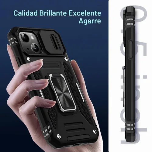 Vista 8 de DEERLAMN Funda para iPhone 13/iPhone 14 de 6.1 pulgadas con cubierta deslizante para cámara + protector de pantalla (2 paquetes), soporte de anillo