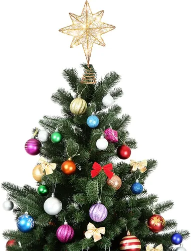 Vista 7 de Yardwe Decoración de estrella para árbol de Navidad, 11.8 pulgadas, adorno de alambre iluminado con 20 luces LED, adorno superior para decoración