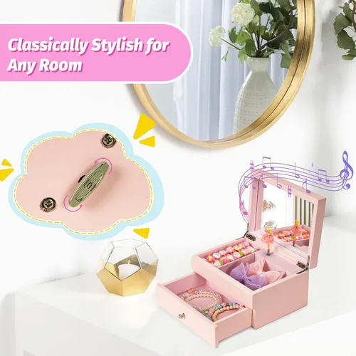 Vista 7 de Miratino Joyero musical de regalo para niñas, joyeros y organizadores de madera con bailarina giratoria, almacenamiento de joyas musicales, regalo