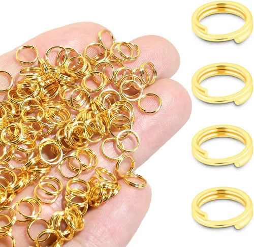 Vista 10 de 300 llaveros pequeños dorados de 1/2 pulgada, anillos divididos de doble bucle, mini llavero de metal para llavero, etiqueta de collar de mascotas