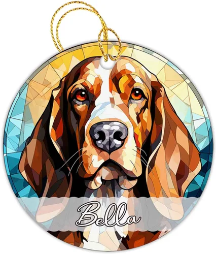 Vista 23 de Amstaff - Adornos personalizados para perros Amstaff para árbol de Navidad con nombre, adorno estilo vitral para perros, regalos para amantes
