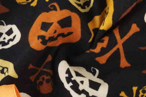 Vista 6 de Disfraz de calabaza para perros pequeños, diseño de calavera naranja y negro, para Halloween, talla S