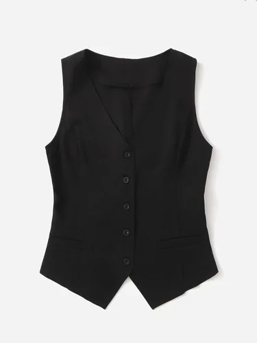 Vista 6 de Milumia Chaleco casual con botones y cuello en V para mujer, sin mangas