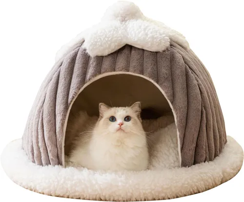 Vista 8 de Cama tipo cueva para gatos, bonita casa de gato de dibujos animados, tienda de campaña pequeña con almohada extraíble lavable, cama cálida para Verde