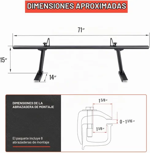 Vista 2 de Modelo APX2502-BLK - Escalera de aluminio para camioneta de perfil bajo con topes de carga Negro - Altura de fijación