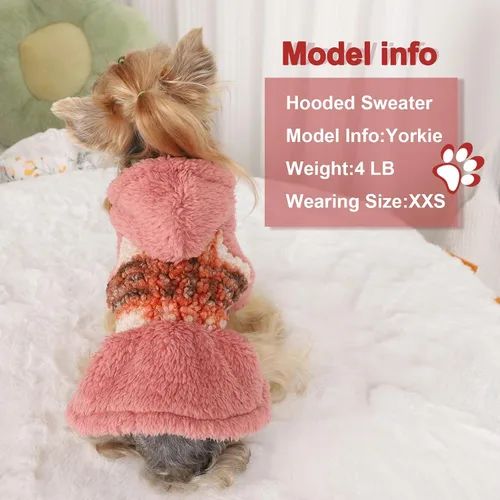 Vista 3 de Suéteres para perros pequeños para niñas, vestido de invierno para cachorros, sudadera con capucha de forro polar, ropa cálida para mascotas