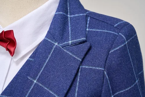 Vista 5 de Conjunto de trajes para niños, chaqueta a cuadros, chaleco, pantalones de un solo pecho, chaqueta formal para boda, fiesta, baile de graduación