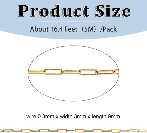 Vista 2 de Cadenas de collar de 16.4 pies para fabricación de joyas, cadenas de acero inoxidable chapadas en oro a granel para manualidades, collares