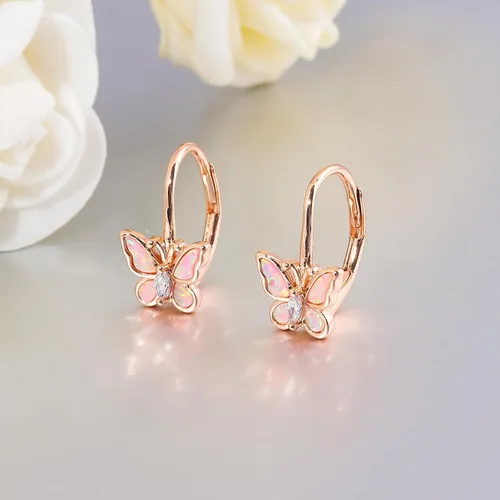 Vista 6 de CiNily Aretes colgantes de ópalo para mujeres y niñas, diseño de flores, mariposas, forma ovalada, aretes de gota con cierre de palanca, regalo