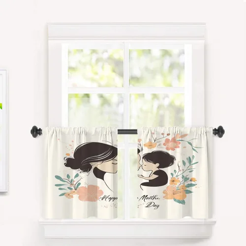 Vista 62 de Cortinas opacas de cocina con pintura al óleo de Europa rosa y negra para ventanas, cenefas opacas modernas de torre Eiffel de poliéster multicapa
