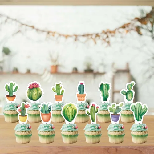 Vista 3 de Decoración para pastel de cactus, fiesta mexicana para baby shower, verano, vacaciones, niñas, niños, suministros de decoración de fiesta