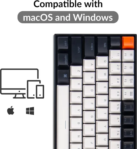 Vista 3 de Keychron K2 - Teclado mecánico con cable Bluetooth inalámbrico y USB con 75 de diseño y 84 teclas intercambiables en caliente para Mac
