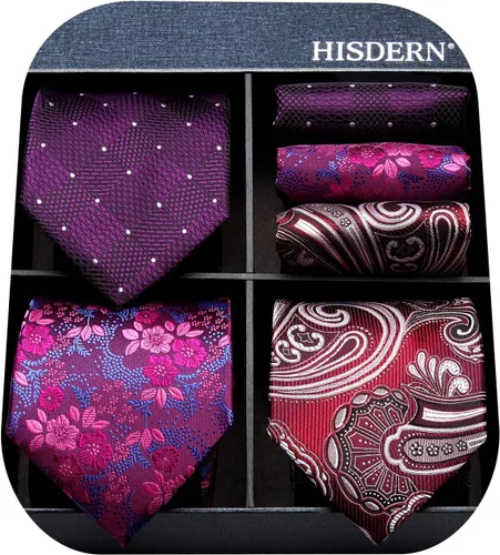 Vista 22 de HISDERN Juego de corbatas extralargas para hombre y pañuelo de bolsillo de 63 pulgadas, colección XL, caja de regalo, corbata, lote de 3