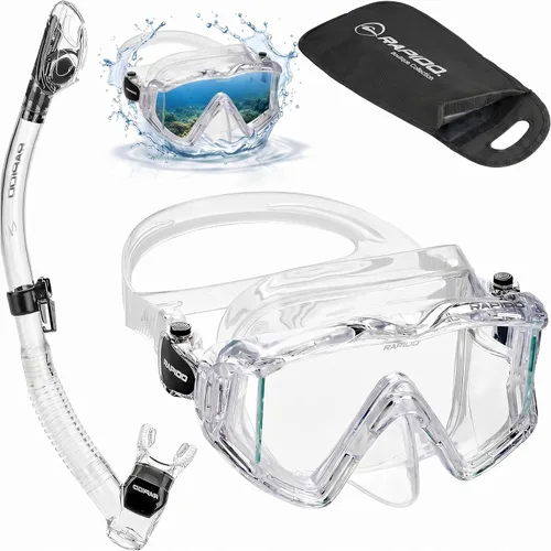 Vista 7 de Phantom Aquatics Rapido Clareza Máscara de Tres Lentes y Snorkel Combo