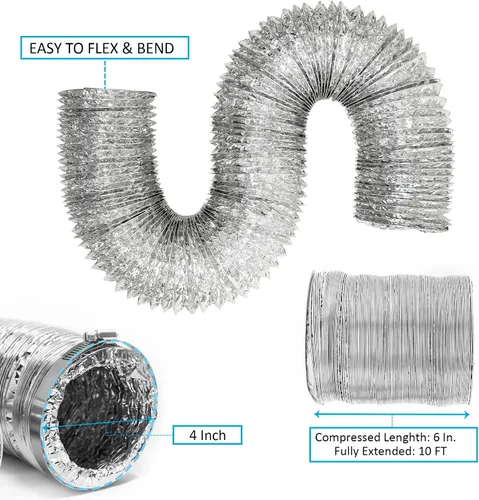 Vista 2 de Conducto de transición de aluminio flexible para secadora de ropa con 2 abrazaderas de tornillo sinfín.