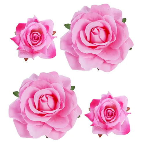 Vista 13 de Topbuti Pinza para el pelo de rosa, 4 piezas de tela, pinzas para el cabello mexicano, tocados para mujer, niña, boda, fiesta, día de la madre Negro