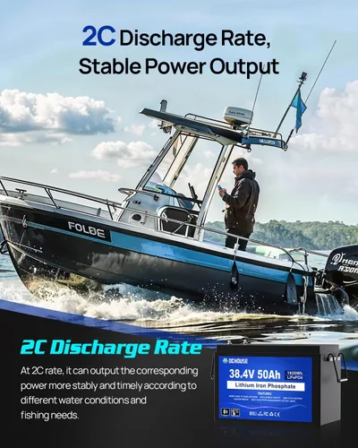 Vista 2 de DC HOUSE Batería Lifepo4 de litio de 36 V 50 Ah integrada 2C 100A Bluetooth BMS, corriente máxima 120A/30s, 450A/1s, corte de baja temperatura