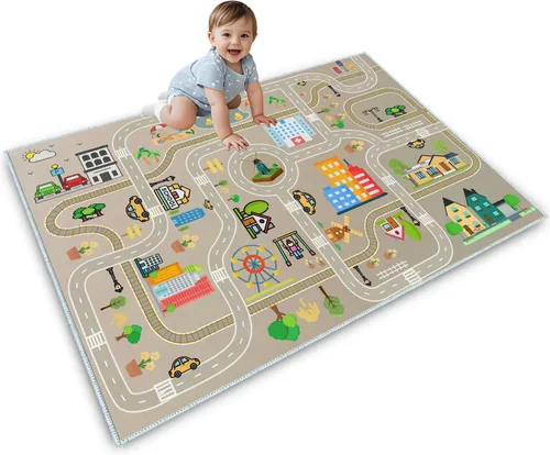 Vista 16 de Alfombra de juego para niños, alfombra de juego para sala de juegos infantil, alfombra de juegos para la vida urbana, ideal para jugar con autos