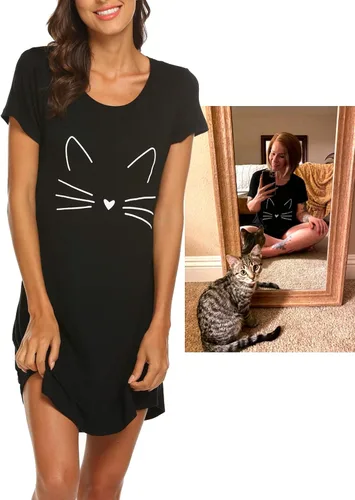 Vista 2 de Hotouch - Camisas de noche, camisones con lindo cuello redondo y manga corta, suaves, estampados, tallas XS-XXL, para mujeres