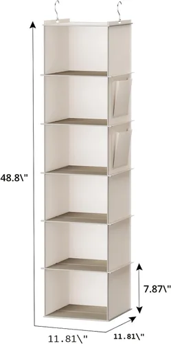Vista 5 de YOUDENOVA - Organizador colgante para clóset con 6 estantes de almacenamiento con bolsillos laterales, beige