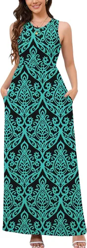 Vista 32 de DEARCASE Vestido largo de verano sin mangas para mujer, con bolsillos E10-floral Negro Azul
