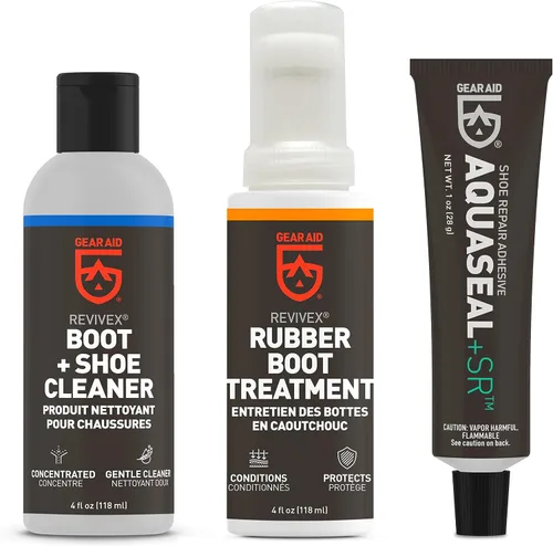 Vista 7 de GEAR AID Revivex - Kit de reparación de botas de goma, arreglar grietas y agujeros, protección UV, acondicionador de neopreno y Aquaseal SR