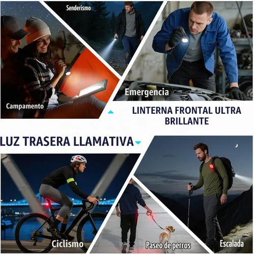 Vista 7 de WORKPRO Luz de bicicleta para montar de noche, luz recargable