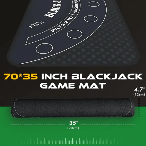 Vista 7 de Blackjack Mat 70" x 35" Blackjack Table Top Mat 21 Black Jack Mat for Casino Table Rubber Poker Mat with Storage Bag 6 Coasters for Casino