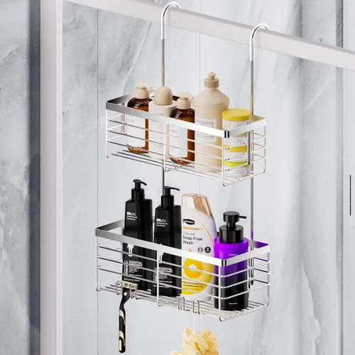 Vista 7 de SHANSHUI Organizador de Ducha Colgante, Organizador Doble para Baño, Cesta Organizadora de Ducha, Soporte para Champú, Estante de Ducha sobre Puerta
