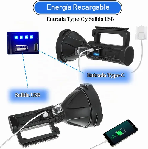 Vista 5 de Reflector Recargable para Exteriores, Linterna de Mano de 2,000,000L, Luz de Reflector LED Súper Brillante de Alto Lúmenes con Trípode Ajustable, 4