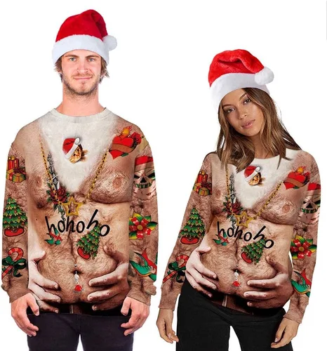 Vista 5 de Roevite Sudaderas de Navidad unisex con estampado 3D y cuello redondo, manga larga, suelta, suéter de Navidad
