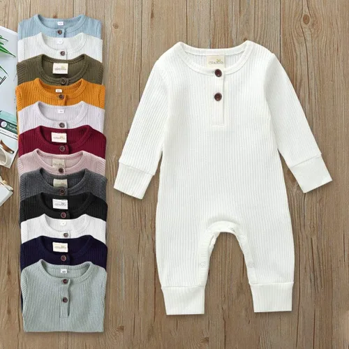 Vista 2 de Mameluco de una pieza para recién nacido unisex con botones color liso para bebé y niña