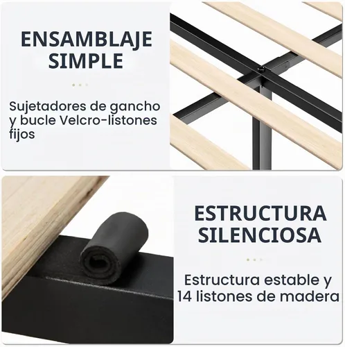 Vista 8 de Base de cama tamaño matrimonial con cabecero tapizado de imitación de cuero, resistente al desgaste, fácil de limpiar, base para colchón, no Beige