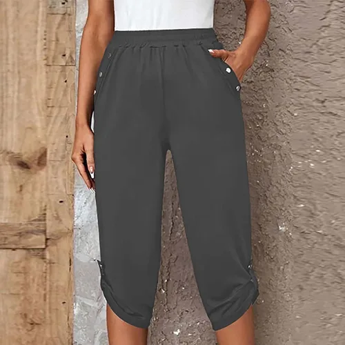 Vista 130 de Pantalones capri para mujer, estilo casual, de verano, elásticos, de cintura alta, pantalones de yoga, ajuste atlético, pantalones deportivos