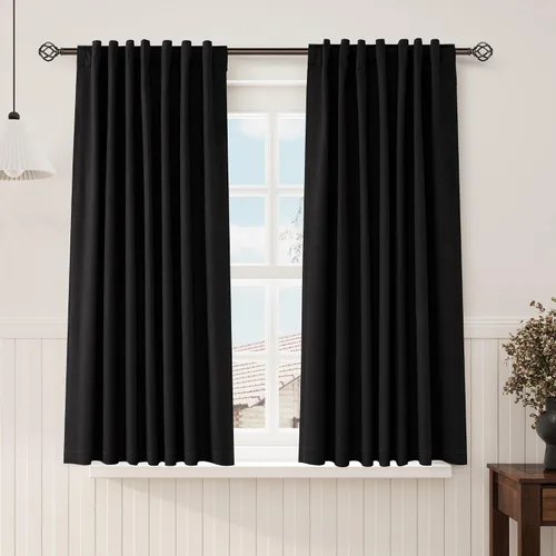 Vista 97 de Nanspring Cortinas de lino 100% opacas para dormitorio, 96 pulgadas de largo, con pestaña trasera, bolsillo para barra, aislamiento térmico, cortina