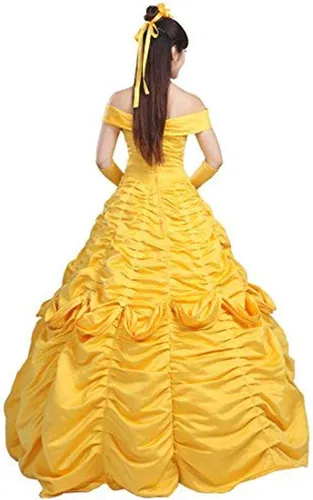 Vista 5 de Ainiel Disfraz de princesa para mujer vestido de satén amarillo Amarillo