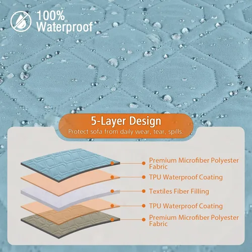 Vista 6 de VANSOFY Fundas de Sofá Seccional Mejoradas 100% Impermeables en Forma de L Funda Reversible para Chaise Lounge Funda Protectora de Sofá Seccional