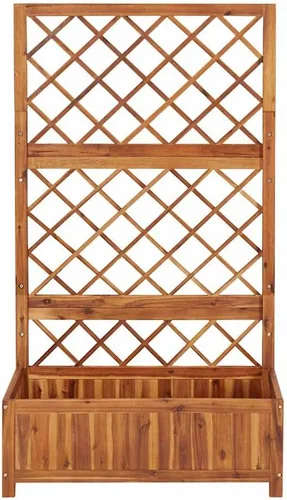 Vista 6 de vidaXL Cama elevada de madera de acacia maciza con enrejado, maceta rectangular versátil para exteriores, para patios, jardines o patios traseros
