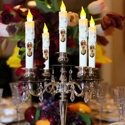 Vista 3 de Velas cónicas sin llama primitivas con temporizador, velas LED parpadeantes de 6.75 pulgadas, vela decorativa sin goteo para Halloween, Navidad