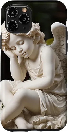 Vista 26 de Funda para iPhone 12 Pro Max con diseño de ángel durmiente para jardín, estatua de querubín