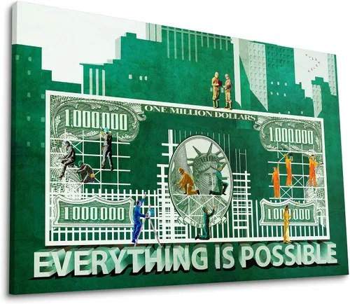 Vista 13 de Lienzo decorativo motivacional, inspirador y dinero, 100% único y original, mentalidad positiva, trabajo en equipo, regalo con citas para hombres