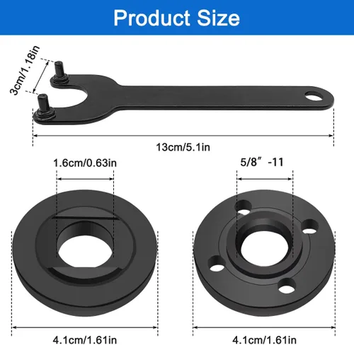 Vista 2 de Kit de 3 llaves de brida angular, amoladora angular, tuerca de bloqueo de metal de brida 5/8-11, piezas de repuesto para amoladoras angulares