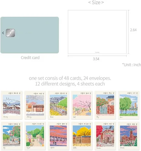 Vista 2 de Monolike Tarjeta Día a Día, 101 Seúl Doce Meses - Mezcla de 48 Mini Tarjetas Individuales, 24 sobres Paquete