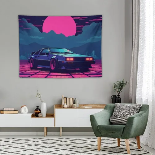Vista 4 de josnmre Retrowave Jdm Classic Car Retro Cyberpunk Tapestry Wall Hanging for Bedroom Aesthetic Art Home Decor Dorm Classroom Living Room Tapestries