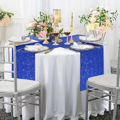 Vista 9 de yuboo Paquete de 6 caminos de mesa de lentejuelas azul rey de 12 x 72 pulgadas con purpurina a granel para decoraciones de bodas, fiestas