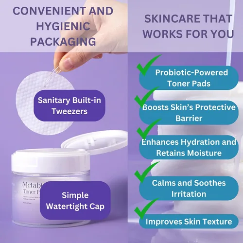Vista 7 de Metabiome - Almohadillas de tóner coreanas para el cuidado de la piel de la cara transparente, exfoliante calmante de algodón, almohadilla